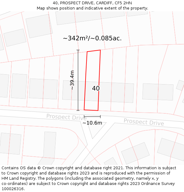 40, PROSPECT DRIVE, CARDIFF, CF5 2HN: Plot and title map