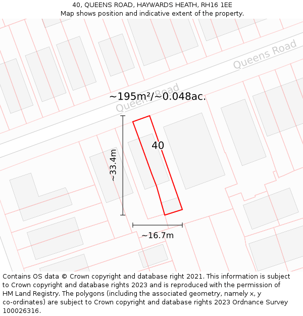 40, QUEENS ROAD, HAYWARDS HEATH, RH16 1EE: Plot and title map