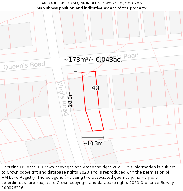 40, QUEENS ROAD, MUMBLES, SWANSEA, SA3 4AN: Plot and title map