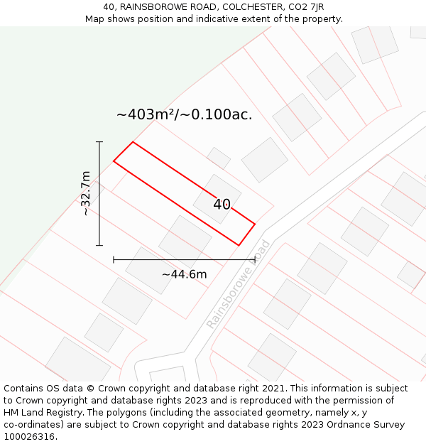 40, RAINSBOROWE ROAD, COLCHESTER, CO2 7JR: Plot and title map