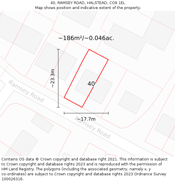 40, RAMSEY ROAD, HALSTEAD, CO9 1EL: Plot and title map