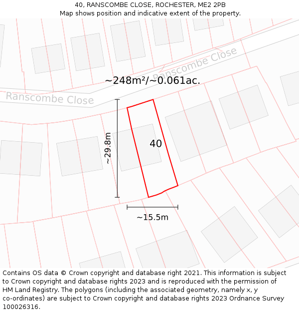 40, RANSCOMBE CLOSE, ROCHESTER, ME2 2PB: Plot and title map