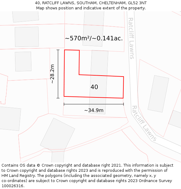 40, RATCLIFF LAWNS, SOUTHAM, CHELTENHAM, GL52 3NT: Plot and title map