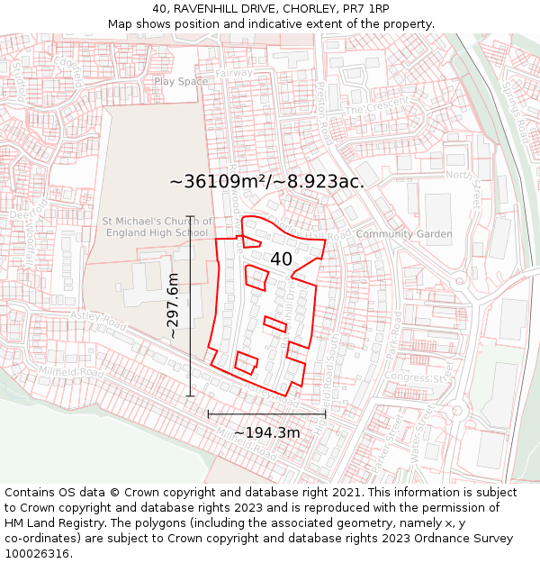 40, RAVENHILL DRIVE, CHORLEY, PR7 1RP: Plot and title map