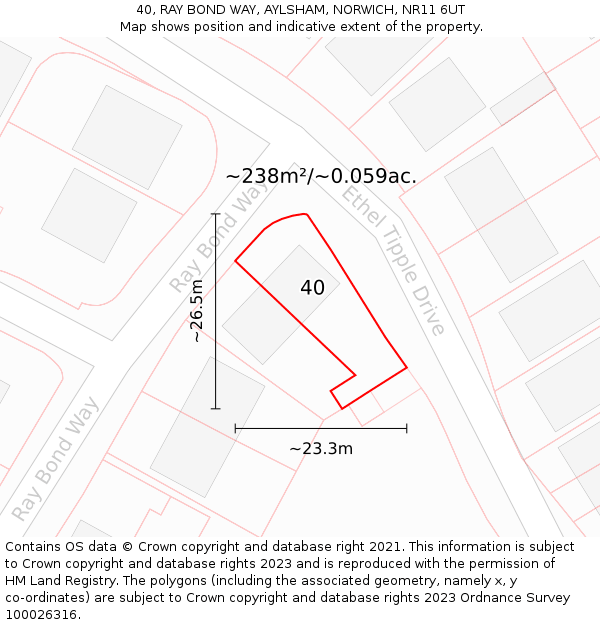 40, RAY BOND WAY, AYLSHAM, NORWICH, NR11 6UT: Plot and title map