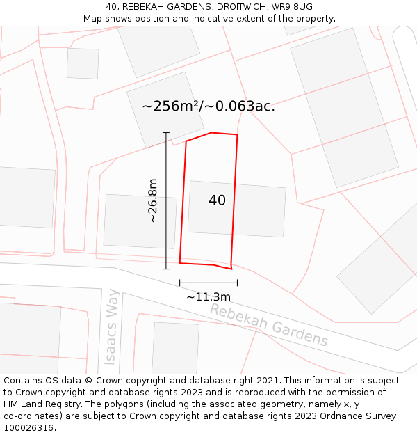 40, REBEKAH GARDENS, DROITWICH, WR9 8UG: Plot and title map
