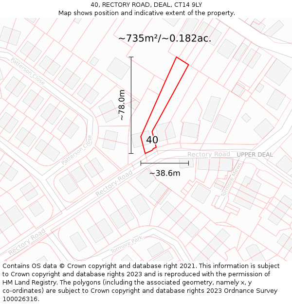 40, RECTORY ROAD, DEAL, CT14 9LY: Plot and title map