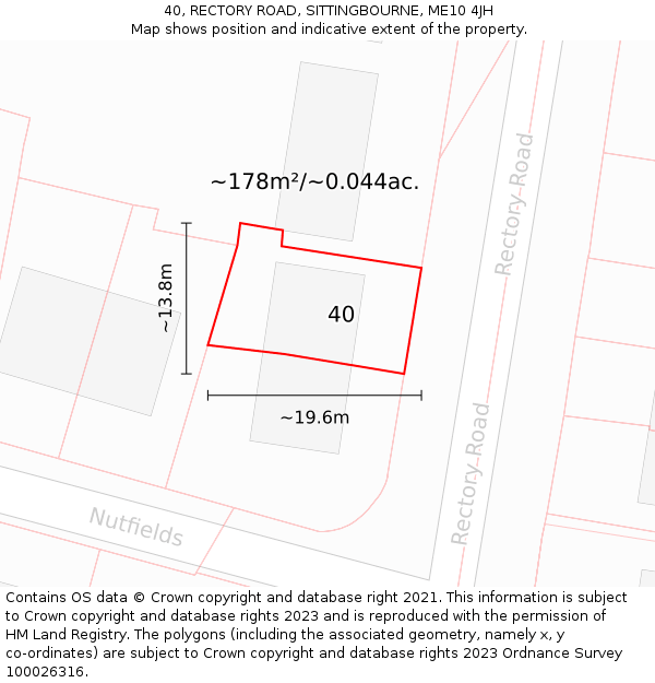 40, RECTORY ROAD, SITTINGBOURNE, ME10 4JH: Plot and title map