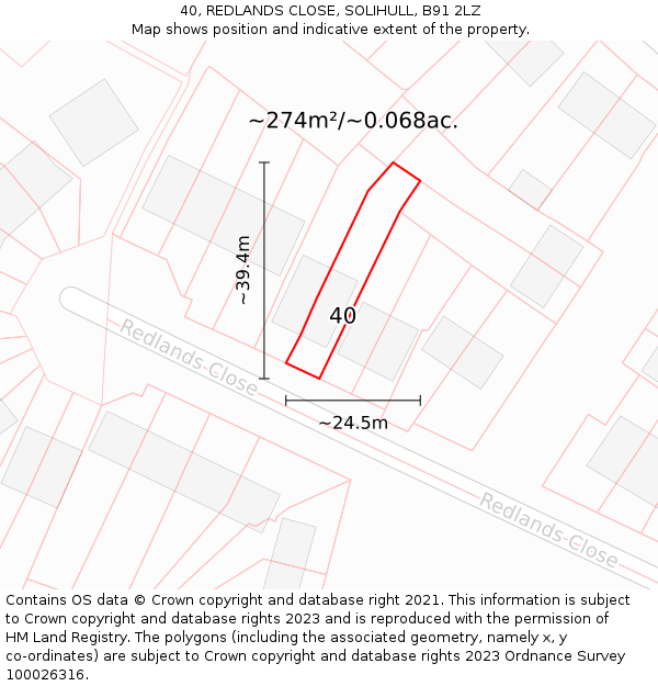 40, REDLANDS CLOSE, SOLIHULL, B91 2LZ: Plot and title map