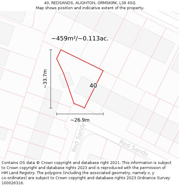 40, REDSANDS, AUGHTON, ORMSKIRK, L39 4SQ: Plot and title map
