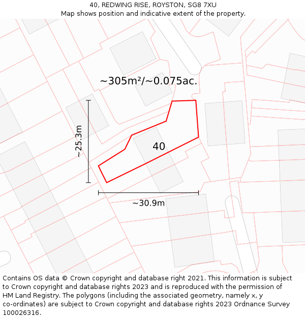 40, REDWING RISE, ROYSTON, SG8 7XU: Plot and title map