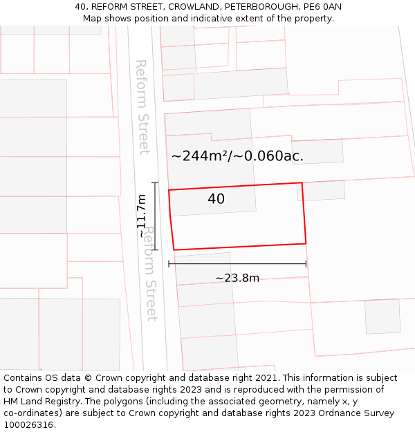 40, REFORM STREET, CROWLAND, PETERBOROUGH, PE6 0AN: Plot and title map