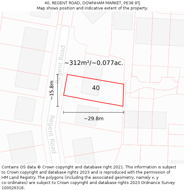 40, REGENT ROAD, DOWNHAM MARKET, PE38 9TJ: Plot and title map