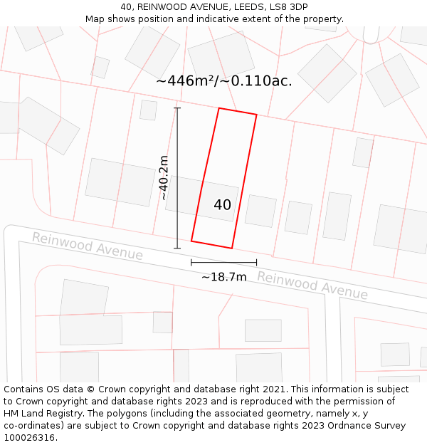 40, REINWOOD AVENUE, LEEDS, LS8 3DP: Plot and title map