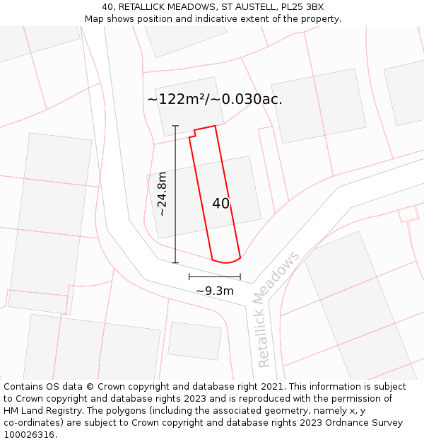 40, RETALLICK MEADOWS, ST AUSTELL, PL25 3BX: Plot and title map