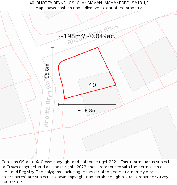 40, RHODFA BRYNRHOS, GLANAMMAN, AMMANFORD, SA18 1JF: Plot and title map