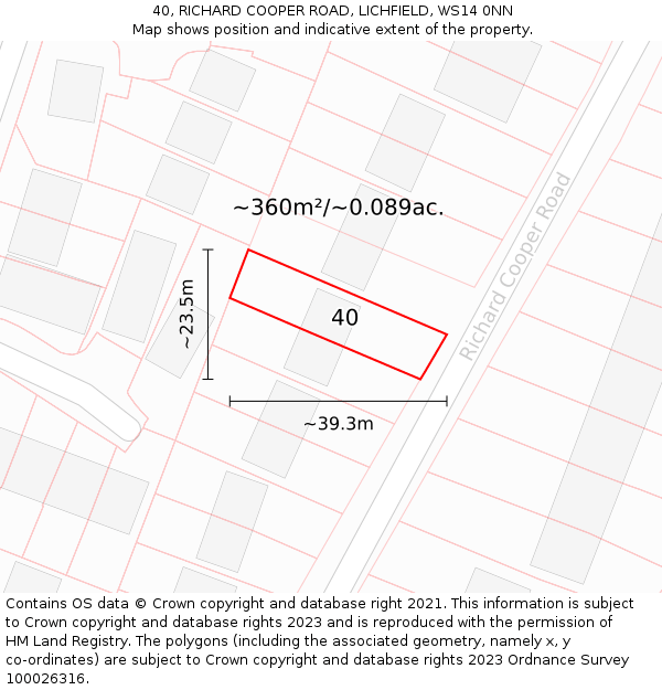 40, RICHARD COOPER ROAD, LICHFIELD, WS14 0NN: Plot and title map