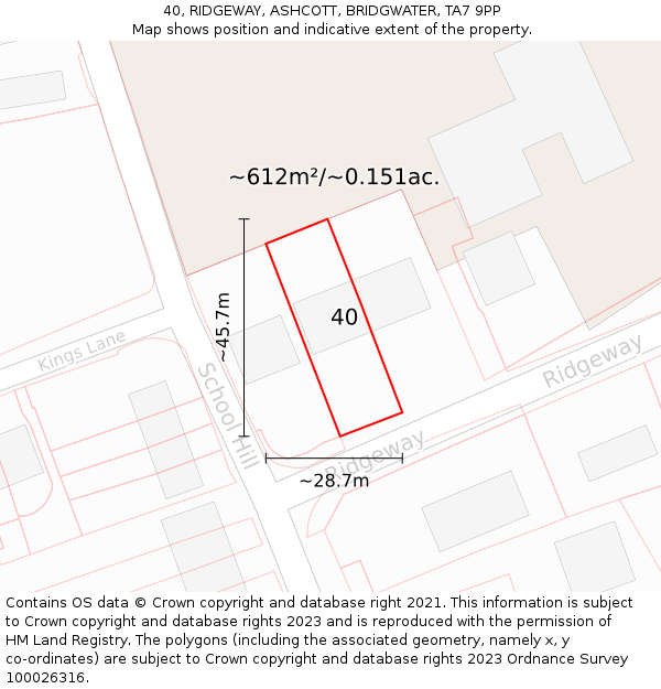 40, RIDGEWAY, ASHCOTT, BRIDGWATER, TA7 9PP: Plot and title map