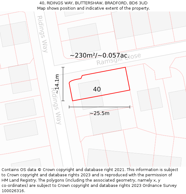 40, RIDINGS WAY, BUTTERSHAW, BRADFORD, BD6 3UD: Plot and title map