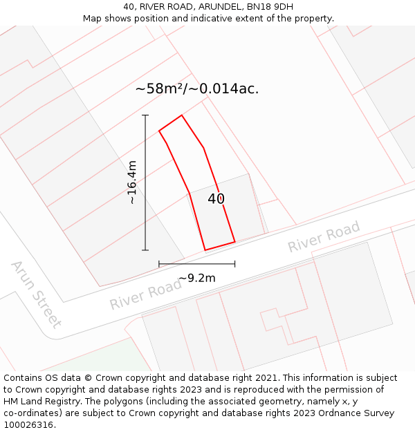 40, RIVER ROAD, ARUNDEL, BN18 9DH: Plot and title map