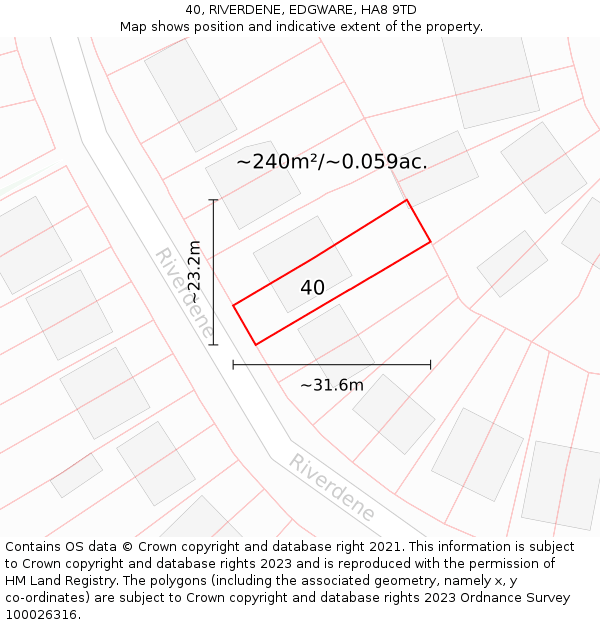 40, RIVERDENE, EDGWARE, HA8 9TD: Plot and title map