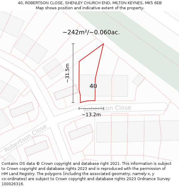 40, ROBERTSON CLOSE, SHENLEY CHURCH END, MILTON KEYNES, MK5 6EB: Plot and title map