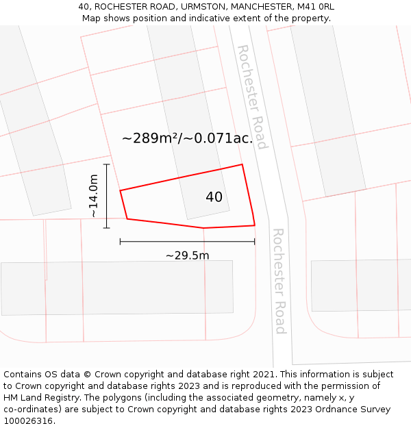 40, ROCHESTER ROAD, URMSTON, MANCHESTER, M41 0RL: Plot and title map