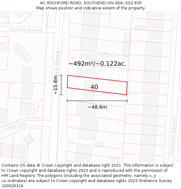 40, ROCHFORD ROAD, SOUTHEND-ON-SEA, SS2 6SP: Plot and title map