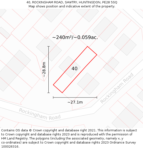 40, ROCKINGHAM ROAD, SAWTRY, HUNTINGDON, PE28 5SQ: Plot and title map