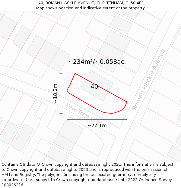 40, ROMAN HACKLE AVENUE, CHELTENHAM, GL50 4RF: Plot and title map