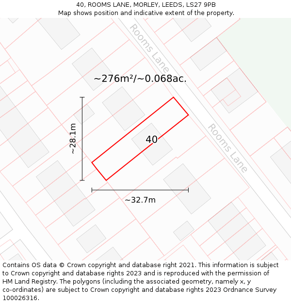 40, ROOMS LANE, MORLEY, LEEDS, LS27 9PB: Plot and title map