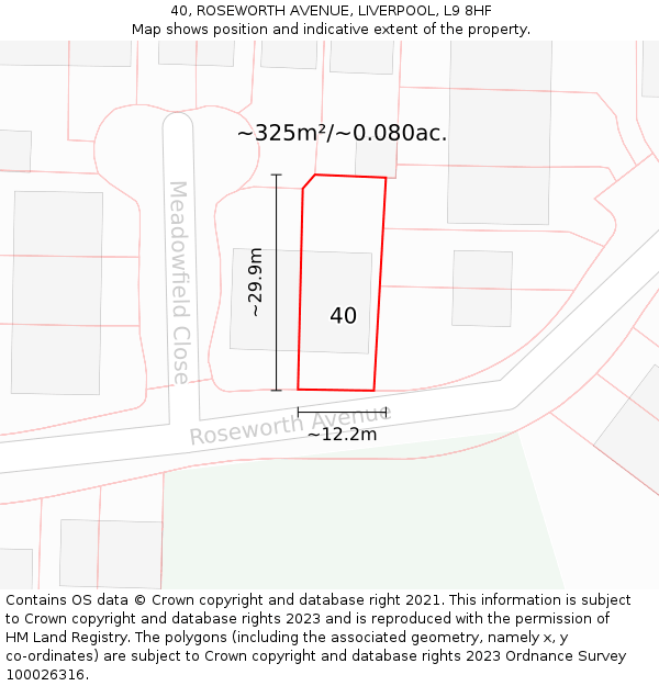 40, ROSEWORTH AVENUE, LIVERPOOL, L9 8HF: Plot and title map