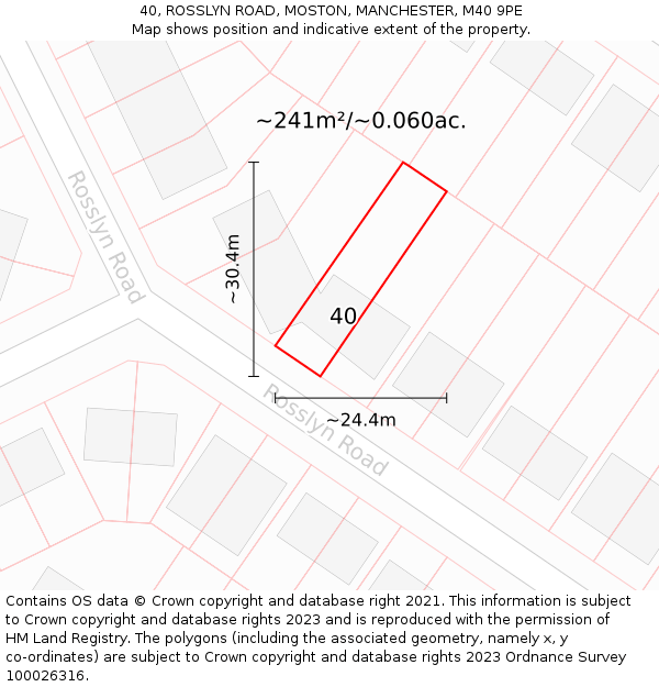 40, ROSSLYN ROAD, MOSTON, MANCHESTER, M40 9PE: Plot and title map