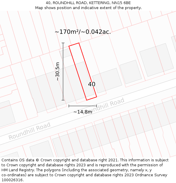 40, ROUNDHILL ROAD, KETTERING, NN15 6BE: Plot and title map