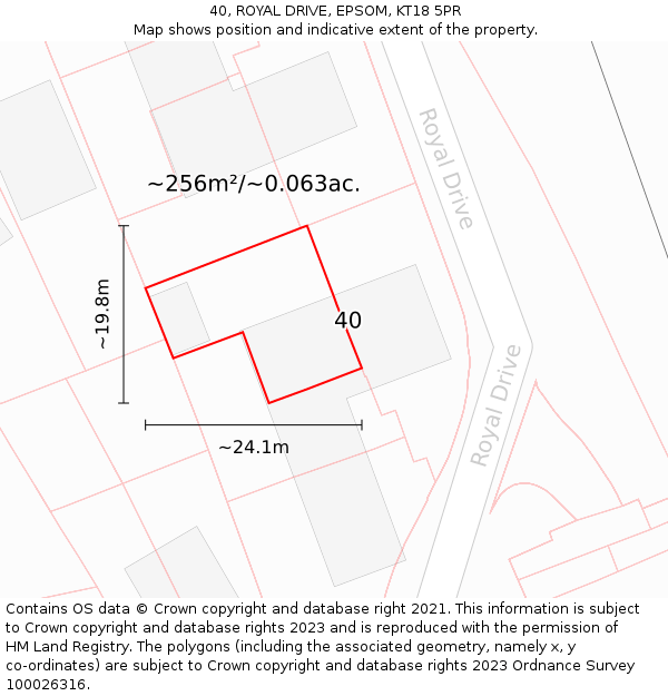 40, ROYAL DRIVE, EPSOM, KT18 5PR: Plot and title map