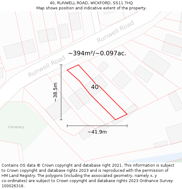 40, RUNWELL ROAD, WICKFORD, SS11 7HQ: Plot and title map