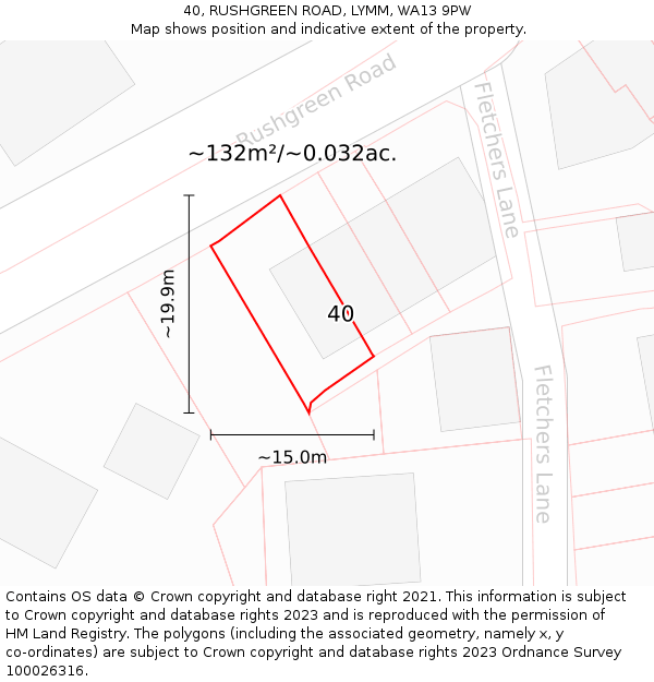 40, RUSHGREEN ROAD, LYMM, WA13 9PW: Plot and title map