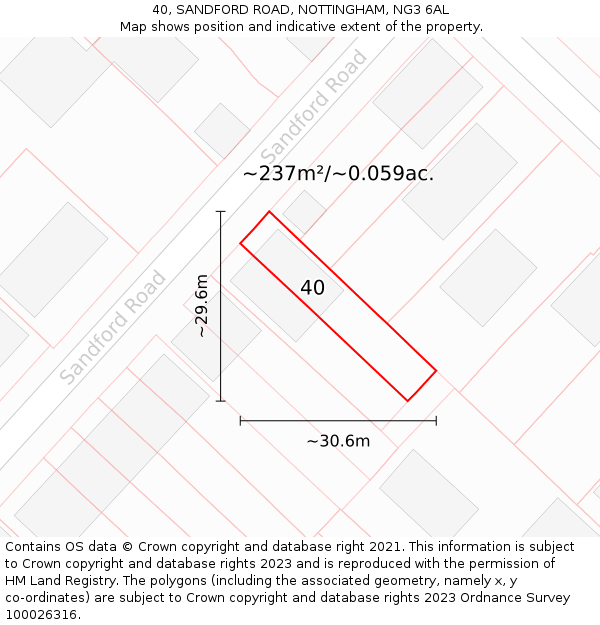 40, SANDFORD ROAD, NOTTINGHAM, NG3 6AL: Plot and title map