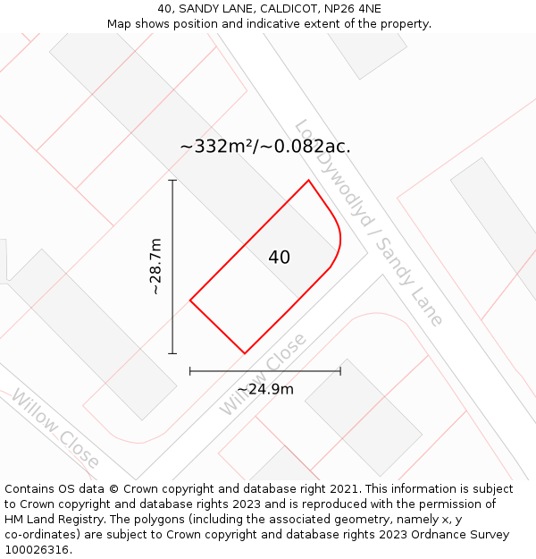 40, SANDY LANE, CALDICOT, NP26 4NE: Plot and title map