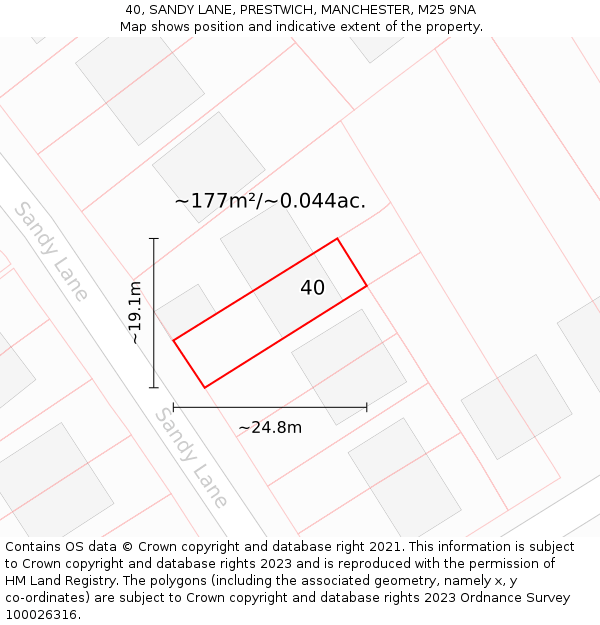 40, SANDY LANE, PRESTWICH, MANCHESTER, M25 9NA: Plot and title map