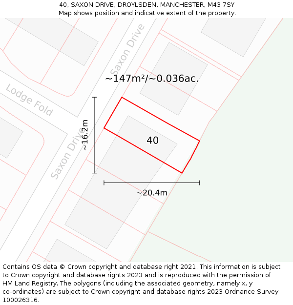 40, SAXON DRIVE, DROYLSDEN, MANCHESTER, M43 7SY: Plot and title map