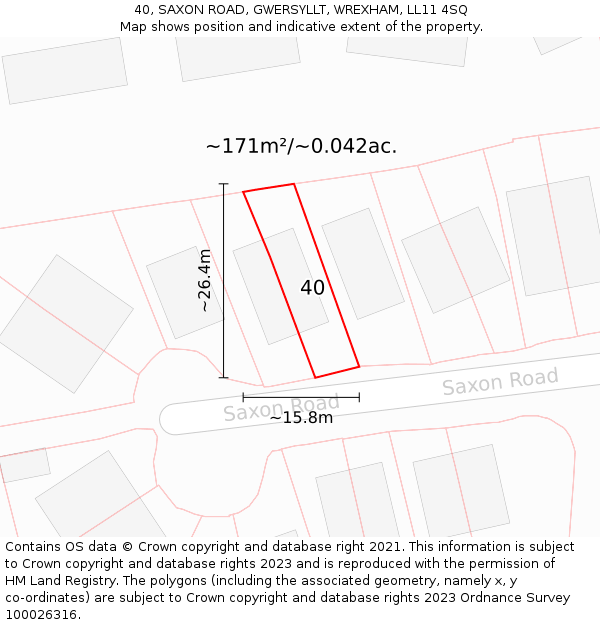 40, SAXON ROAD, GWERSYLLT, WREXHAM, LL11 4SQ: Plot and title map