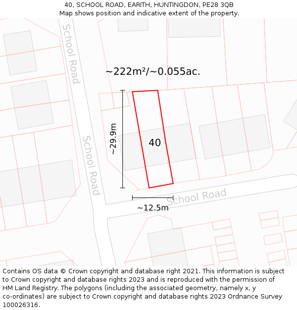 40, SCHOOL ROAD, EARITH, HUNTINGDON, PE28 3QB: Plot and title map