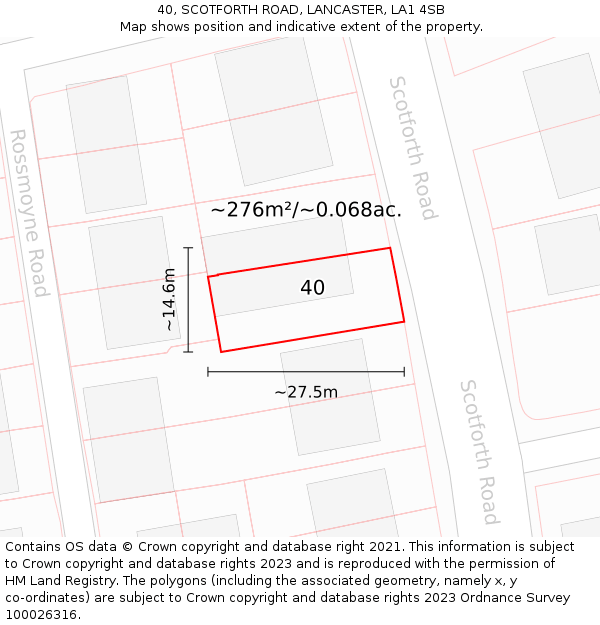 40, SCOTFORTH ROAD, LANCASTER, LA1 4SB: Plot and title map