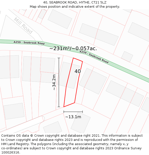 40, SEABROOK ROAD, HYTHE, CT21 5LZ: Plot and title map