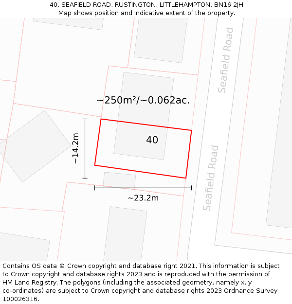 40, SEAFIELD ROAD, RUSTINGTON, LITTLEHAMPTON, BN16 2JH: Plot and title map