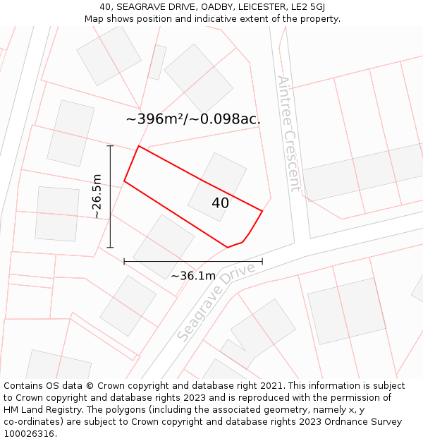 40, SEAGRAVE DRIVE, OADBY, LEICESTER, LE2 5GJ: Plot and title map