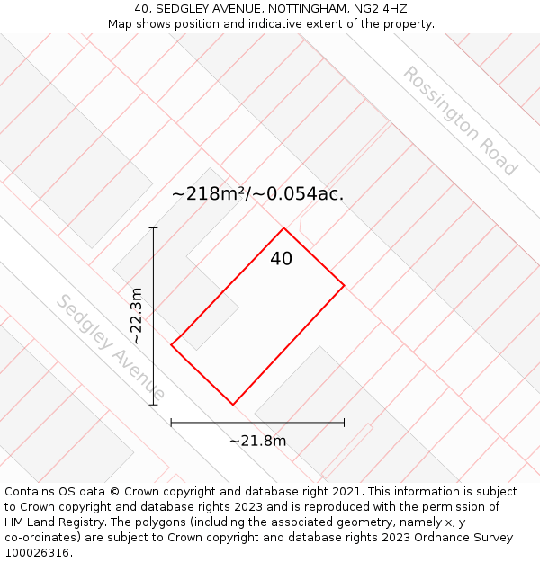 40, SEDGLEY AVENUE, NOTTINGHAM, NG2 4HZ: Plot and title map