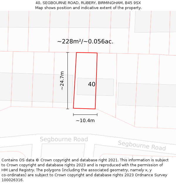 40, SEGBOURNE ROAD, RUBERY, BIRMINGHAM, B45 9SX: Plot and title map