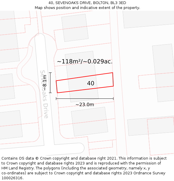 40, SEVENOAKS DRIVE, BOLTON, BL3 3ED: Plot and title map